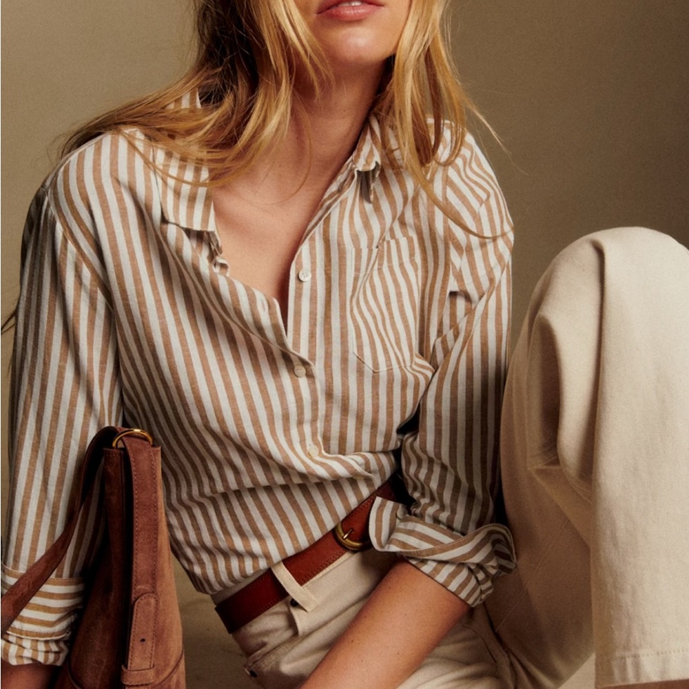 Sézane Tomboy Ecru & Beige Striped Top
